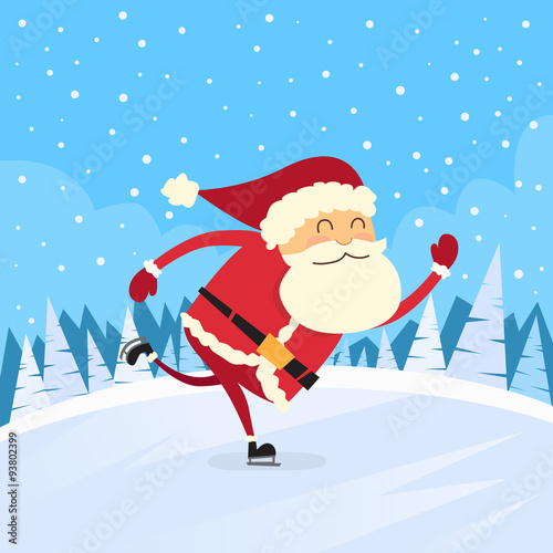 Santa Claus Skating Winter Snow Forest Road Christmas Holiday