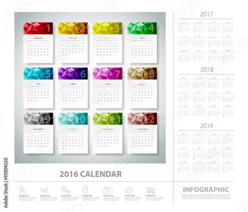 2016 Calendar design colorful geometric, vector eps10.