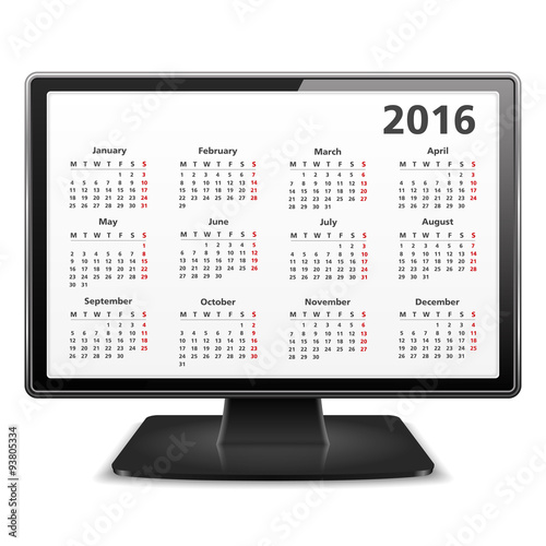 Computer with 2016 Calendar