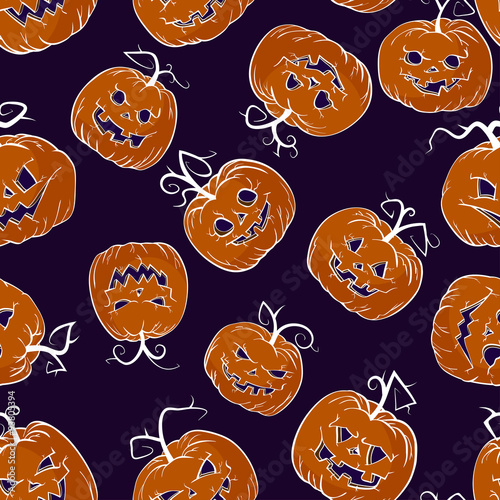 Vector Halloween seamless pattern with pumpkins. photo