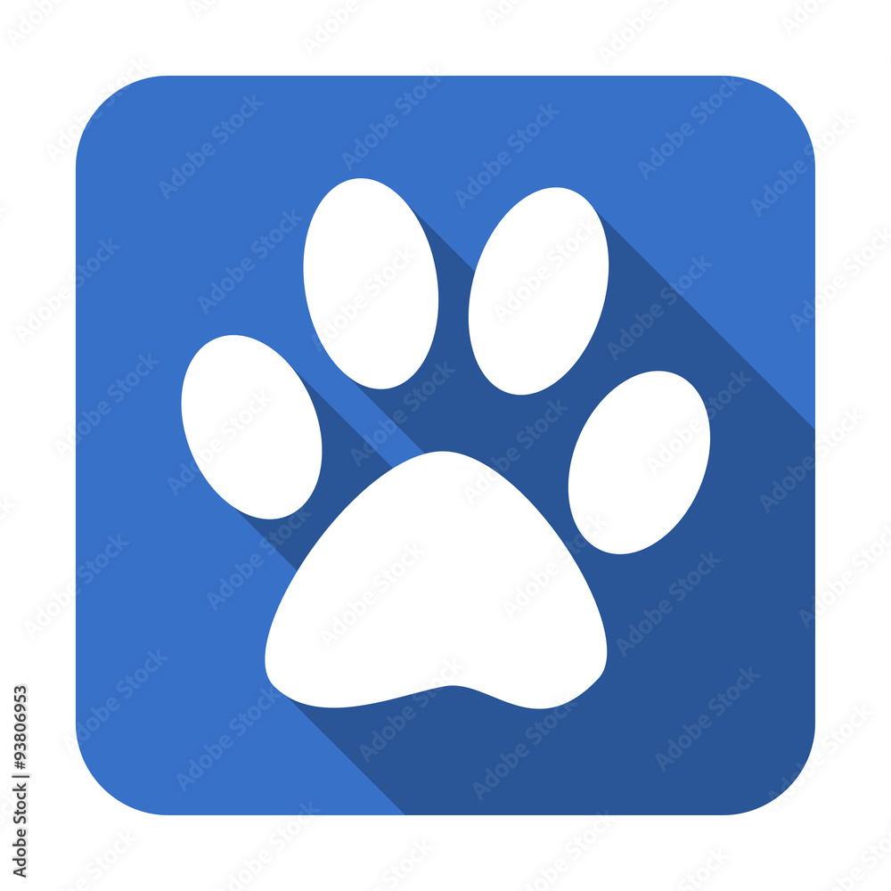 Icono plano cuadrado huella animal con sombra azul Icono plano cuadrado huella animal con sombra azul