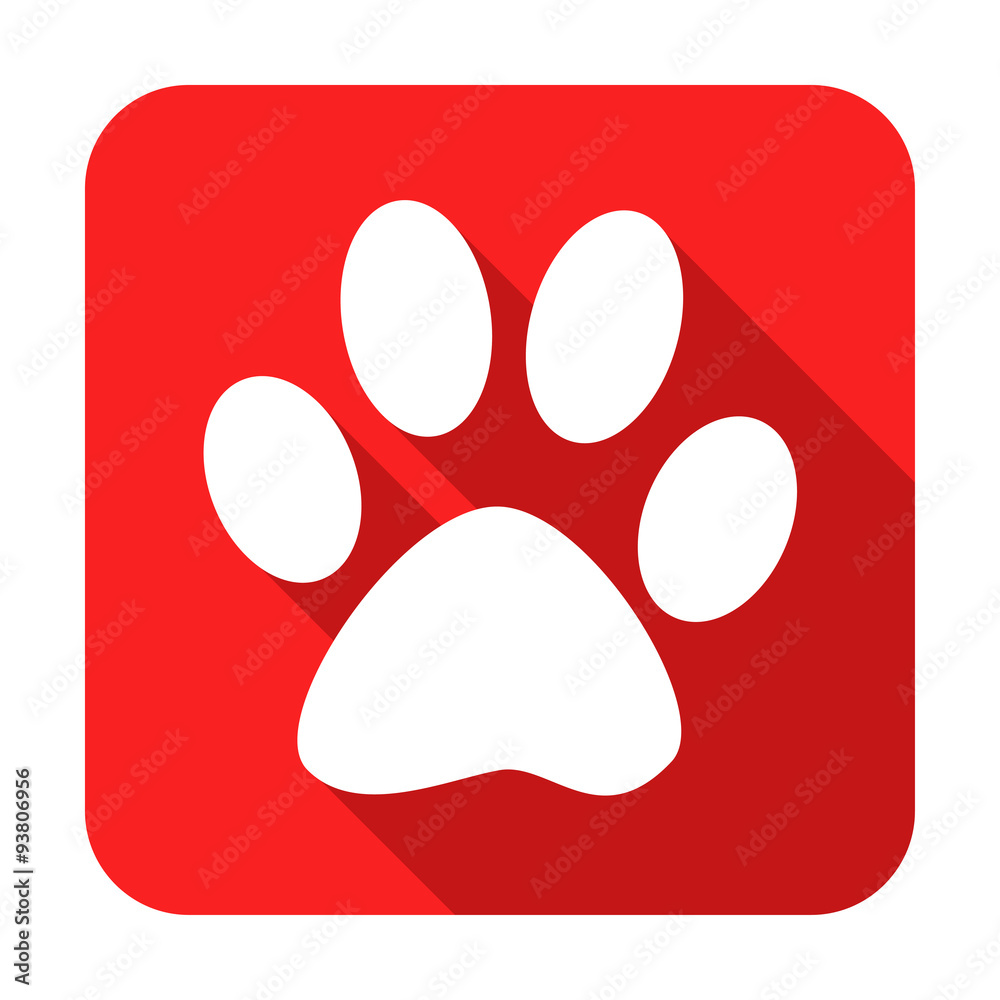 Icono plano cuadrado huella animal con sombra rojo Icono plano cuadrado huella animal con sombra rojo