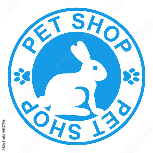 Icono plano texto PET SHOP azul circular con conejo photo