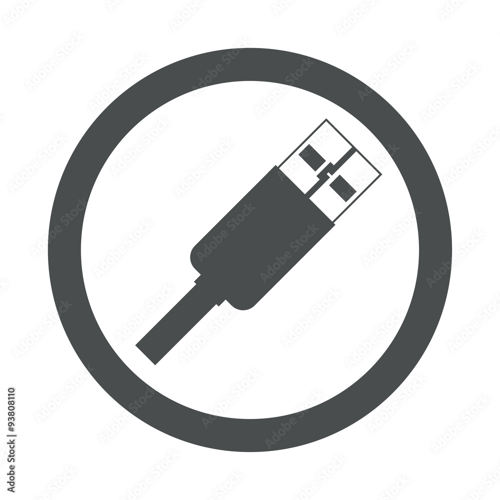 Icono redondo plano conexion USB gris Icono redondo plano conexion USB gris