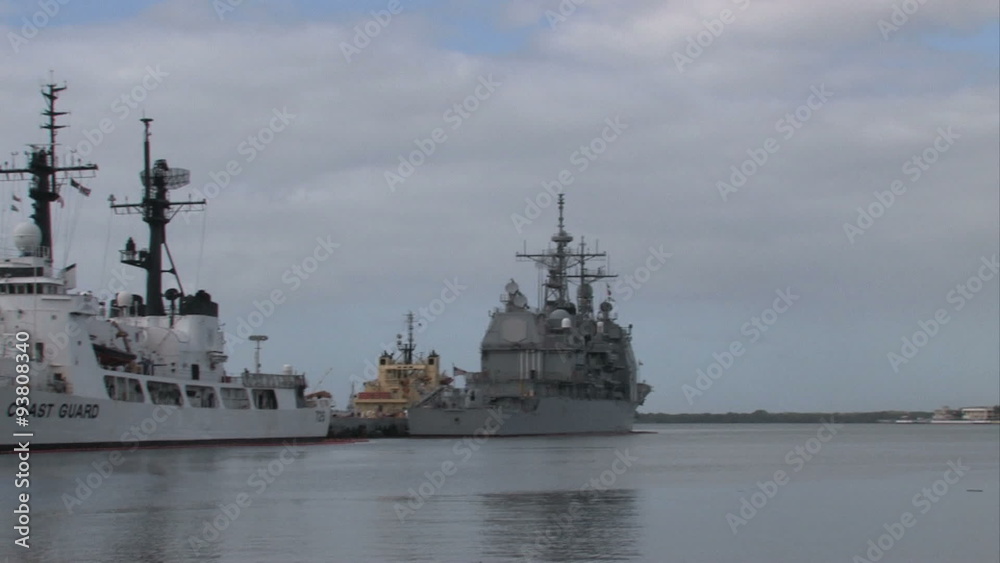 Pearl Harbor Honolulu Hawaii Coast Guard ships pan right M HD Pearl Harbor Honolulu Hawaii Coast Guard ships pan right M HD