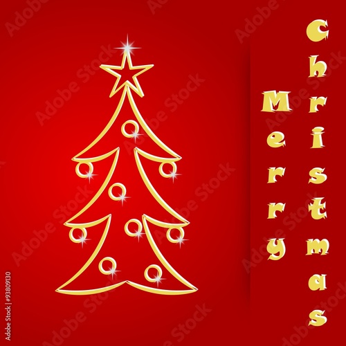 Red Christmas postcard with Christmas tree
