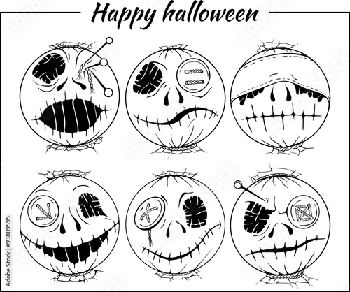 set of black and white halloween-style smiles 