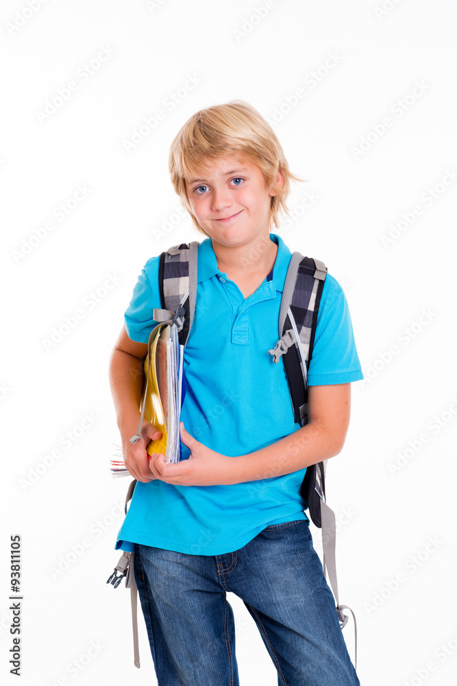 blond boy with satchel and books blond boy with satchel and books