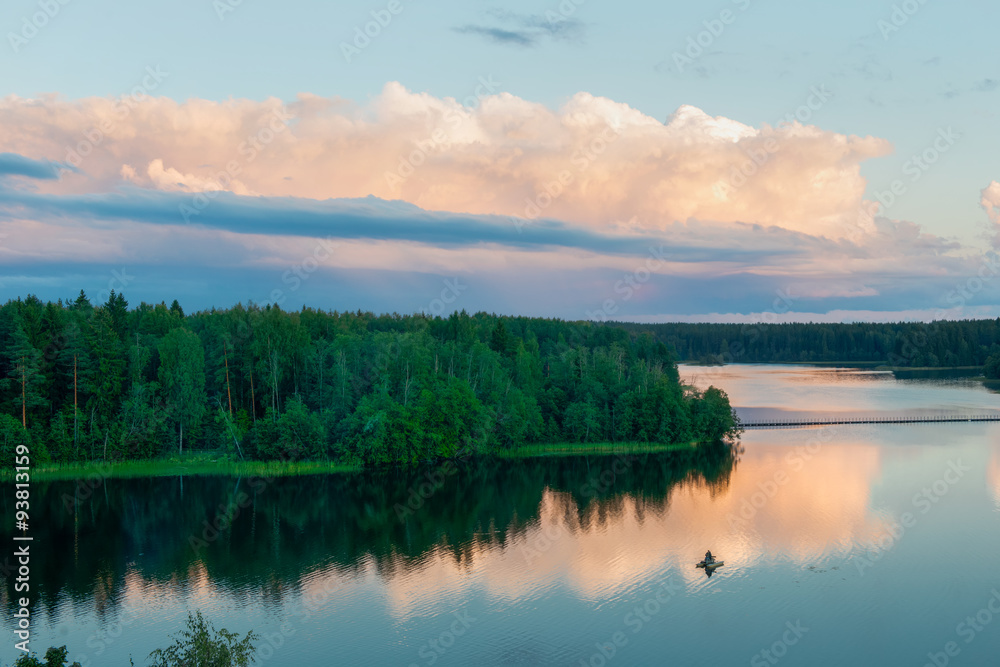 Sunset above the lake with bright colors Sunset above the lake with bright colors