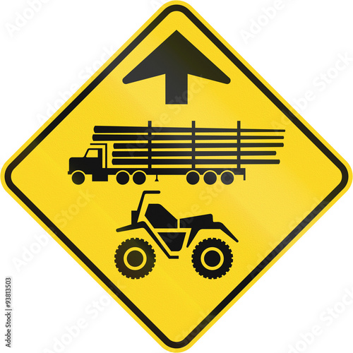 Canadian road warning sign - Lumber trucks and ATVs ahead. This sign is used in Quebec