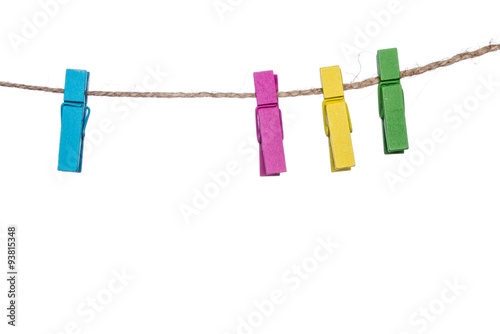 colorful clothespins on a clothesline , clamp peg housework