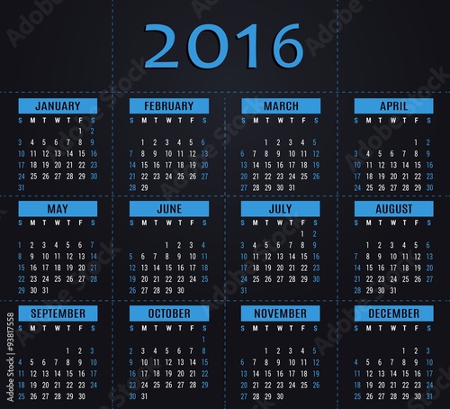 2016 calendar template for business and private use