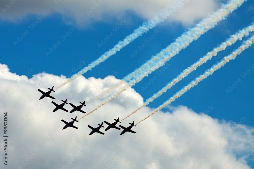 Seven planes formation at airshow