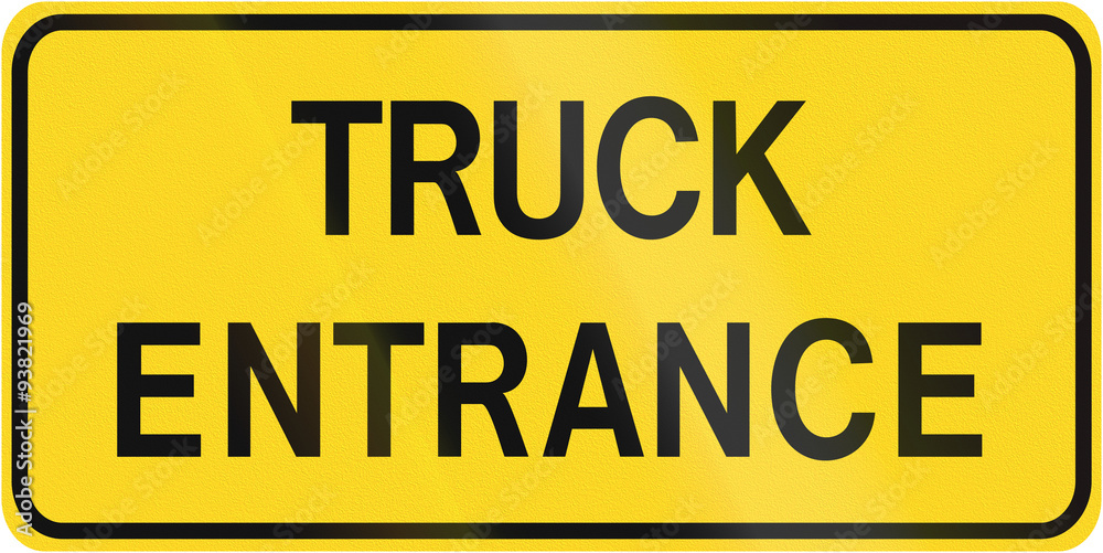 Warning road sign in Canada - Truck entrance. This sign is used in Ontario Warning road sign in Canada - Truck entrance. This sign is used in Ontario