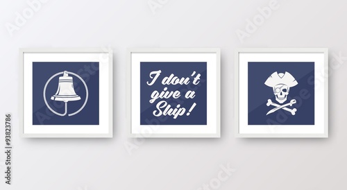 Realistic Vector Navy or Marine Picture Frames Set, Mounted on