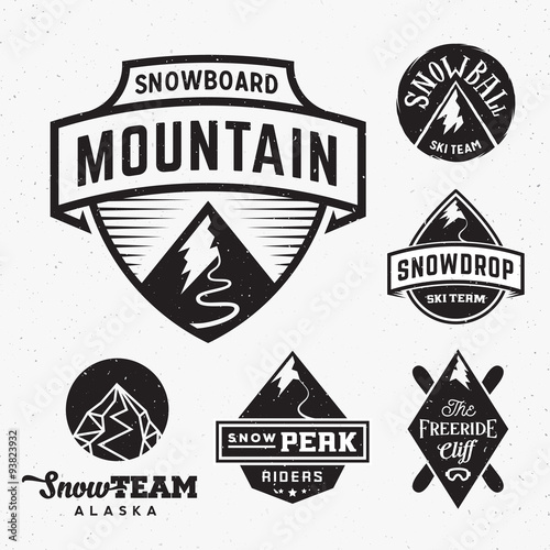 Set of Ski Snowboard Snow Mountains Sport Logos or Vintage