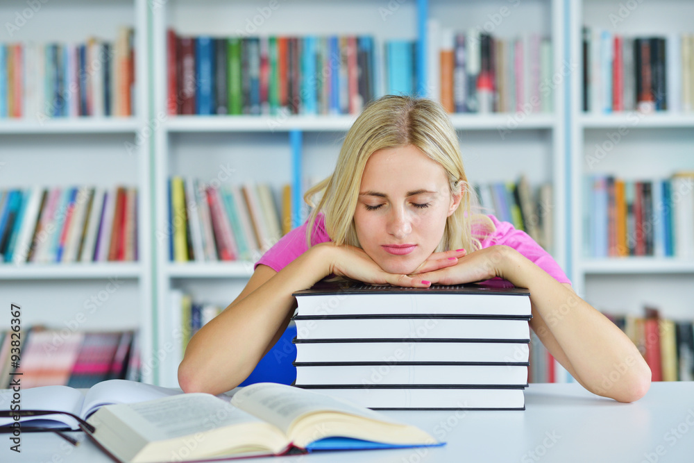 beautiful young woman study in the library beautiful young woman study in the library