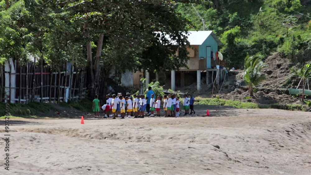 Soufriere St Lucia school children exercise on beach HD 1576 Soufriere St Lucia school children exercise on beach HD 1576