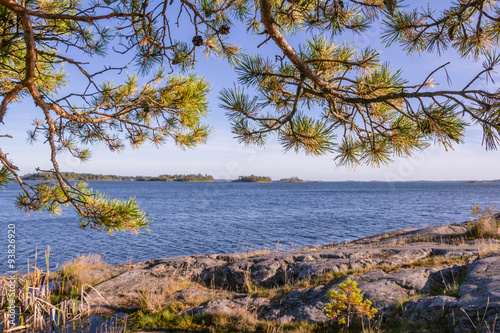 Overlooking the Baltic sea in early morning from a small rocky