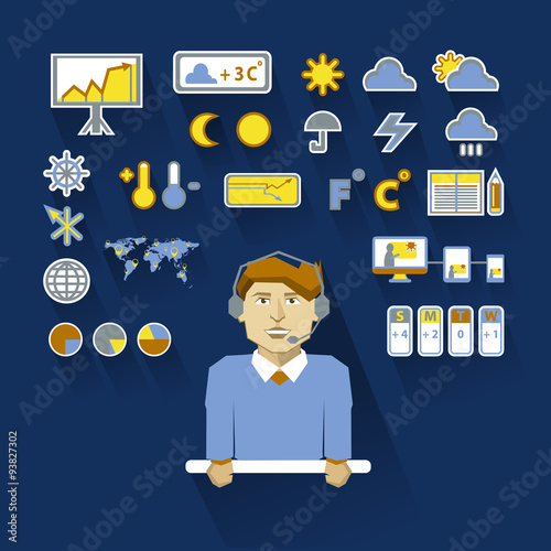 Profession of people. Flat infographic. Weatherman