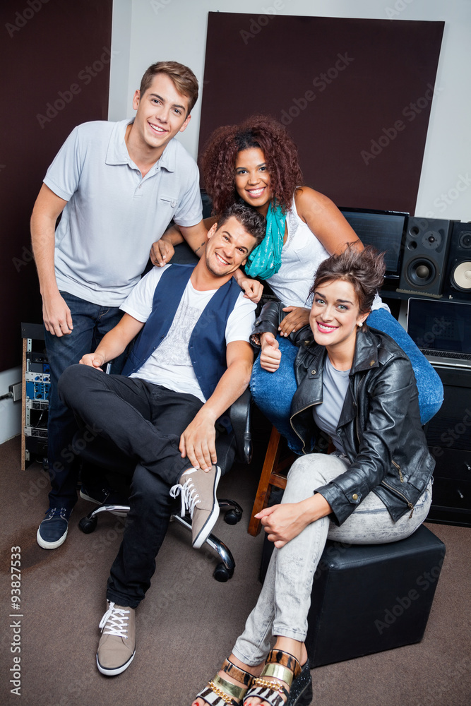 Confident Multiethnic Musicians In Recording Studio Confident Multiethnic Musicians In Recording Studio