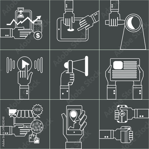 Set of linear business concept with hands.