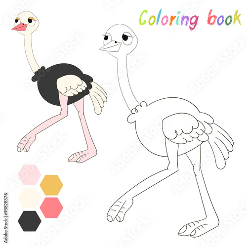 Coloring book ostrich kids layout for game 