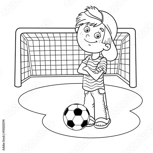 Coloring Page Outline Of A Boy with a soccer ball and football g