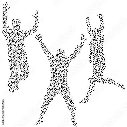 Dots silhouettes of men jumping