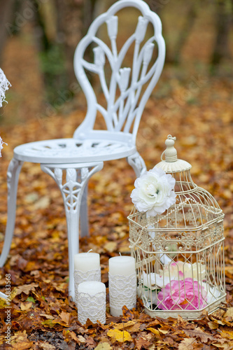 wedding decoration in autumn forest 