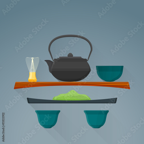 vector flat matcha tea ceremony illustration icon.
