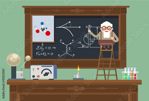 Scientist old professor. Vector flat illustration