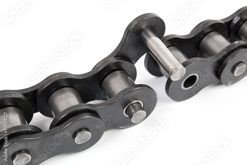 industrial roller chain isolated on a white background photo