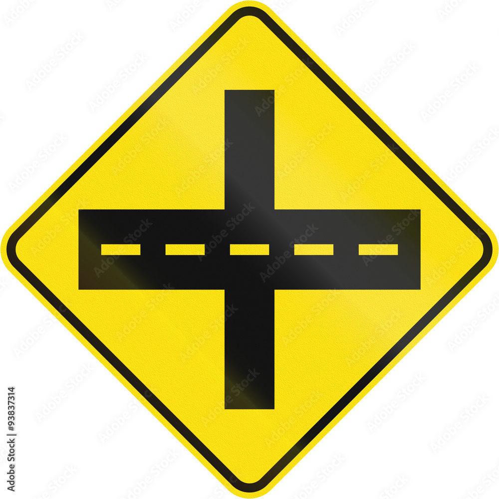 Obraz premium Warning road sign in Quebec, Canada - Crossing with primary road ahead