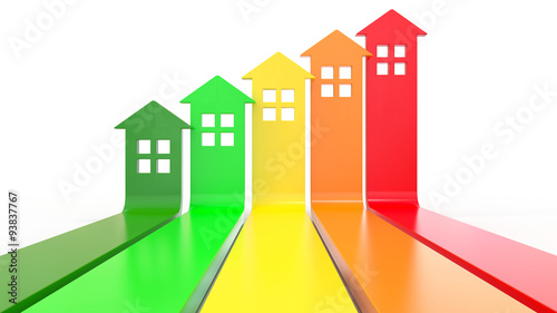 3d Colour chart of houses isolated on white background 