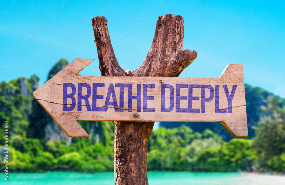 Breathe Deeply arrow with beach background