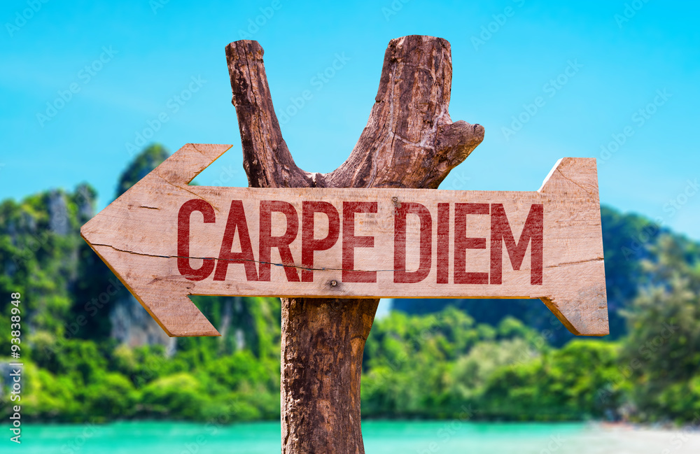 Carpe Diem arrow with beach background