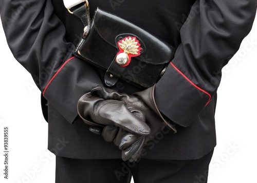 carabiniere,dettaglio divisa con guanti, stemma e bandoliera photo