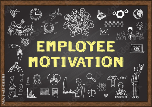 Doodle about employee motivation on chalkboard.
