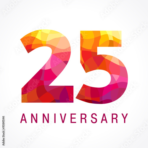 25 anniversary red colored logo. The bright faceted logotype of 25th birthday made in the shades of red.