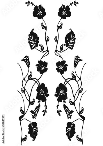 Floral black and white climbing ornament. Vector.
