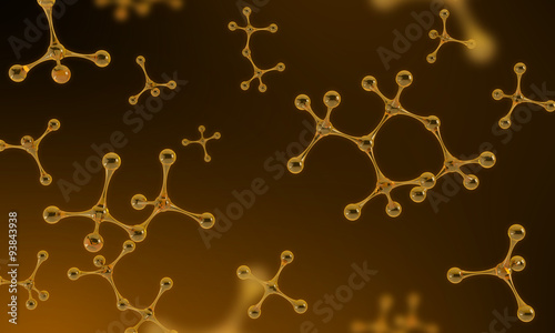 Abstract molecular structure. Atoms. Machine oil drops. Technology and scientific backdrop.