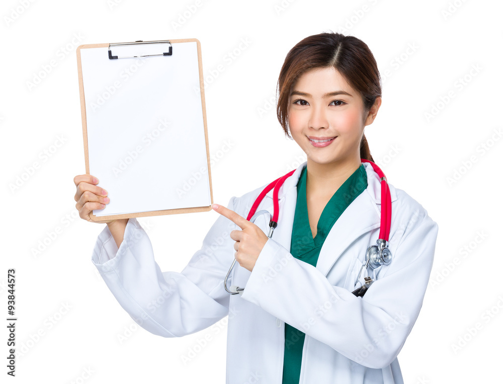 Doctor show with the blank cllipboard Doctor show with the blank cllipboard