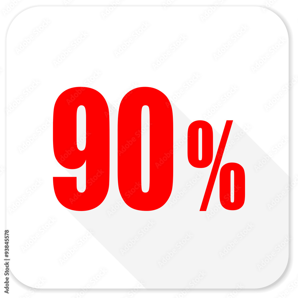 90 percent red flat icon with long shadow on white background 90 percent red flat icon with long shadow on white background