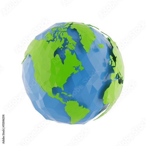 Fototapeta Naklejka Na Ścianę i Meble -  3d Globe Earth icon of the world in abstract triangle style on white background. Lowpoly stylized.