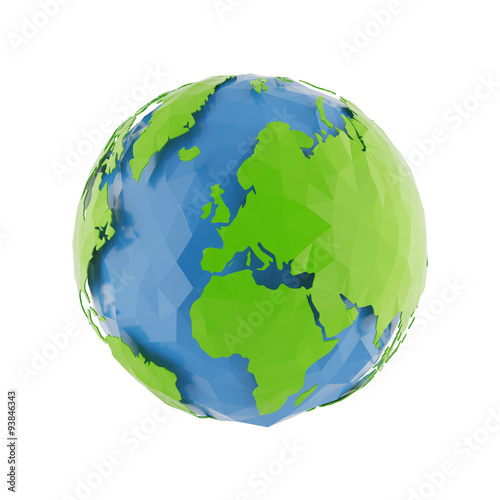 Fototapeta Naklejka Na Ścianę i Meble -  3d Globe Earth icon of the world in abstract triangle style on white background. Lowpoly stylized.