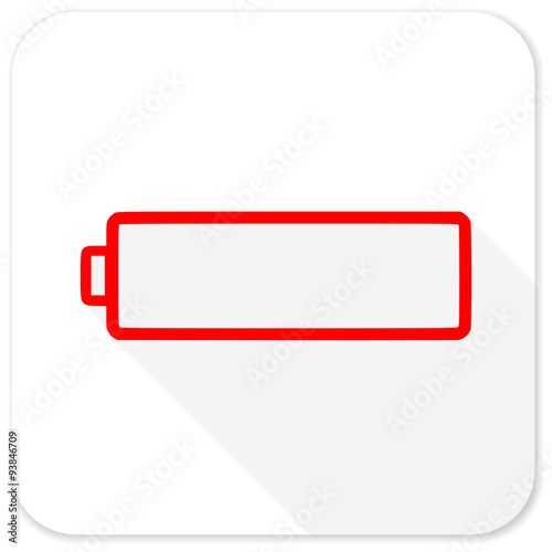 battery red flat icon with long shadow on white background