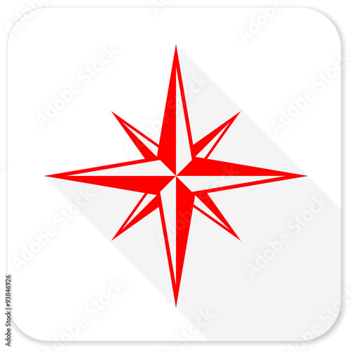 compass red flat icon with long shadow on white background