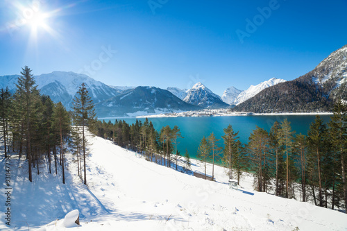 Winter landscape with beautiful mountain lake in the Alps, Achensee, Austria. © anitasstudio