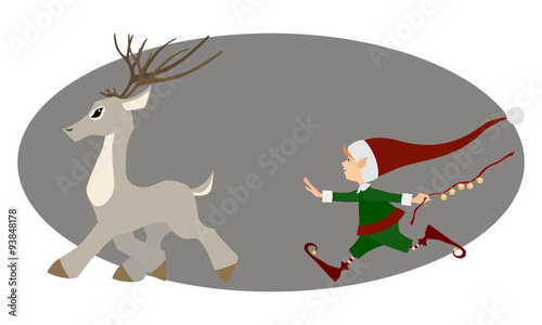 Runing deer and cute Christmas elf